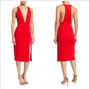 Jay Godfrey Kit Deep V Racer Back Midi Red Plunge Dress - size 0